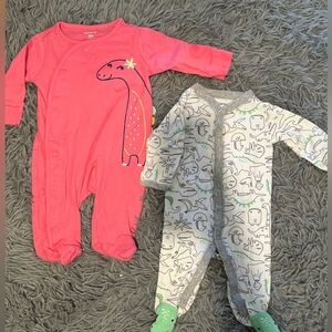 Carter’s 2 Pack Baby Girl Dinosaur Pajamas 3 months